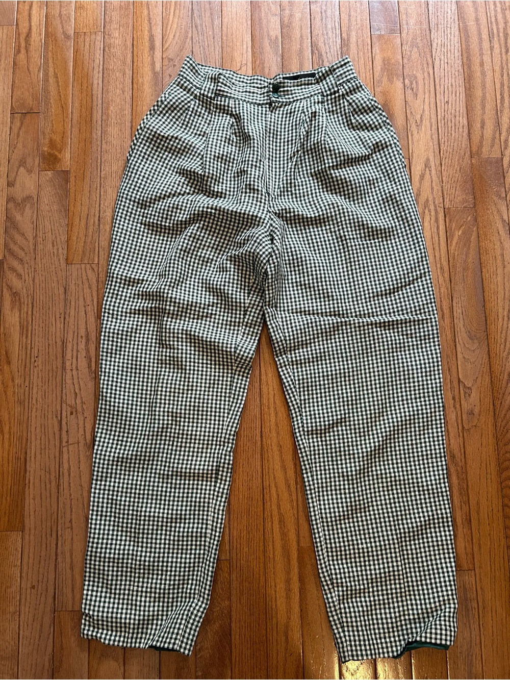 Gingham High-Rise Straight Trousers - Green & White